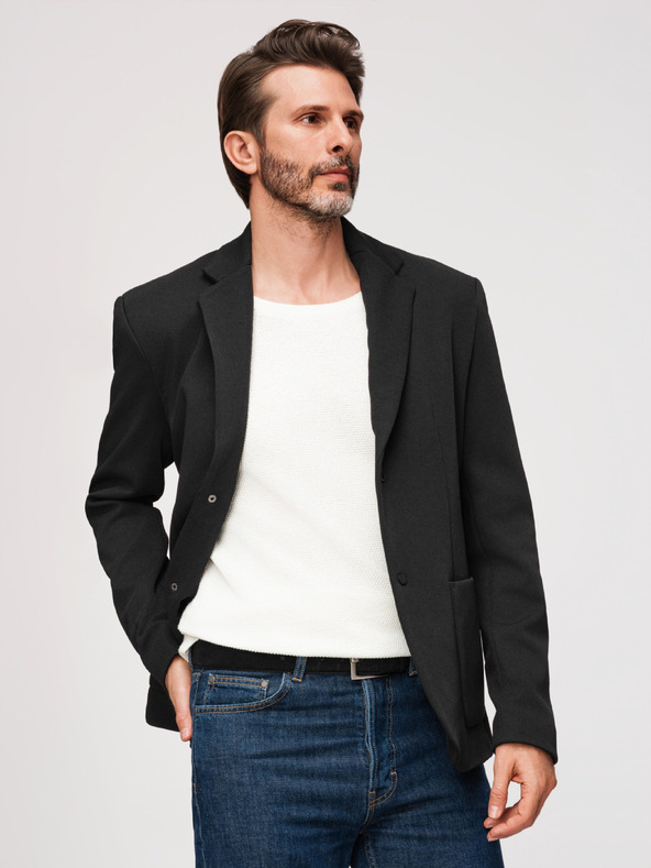 Ombre Clothing Pánská strukturovaná bunda s vysokým límcem a kapucí - černá V2 M167 Ombre Clothing