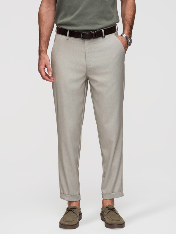 Ombre Clothing Pánské chino kalhoty REGULAR FIT s elastickým pasem - šedé a béžové V1 P1525 Ombre Clothing