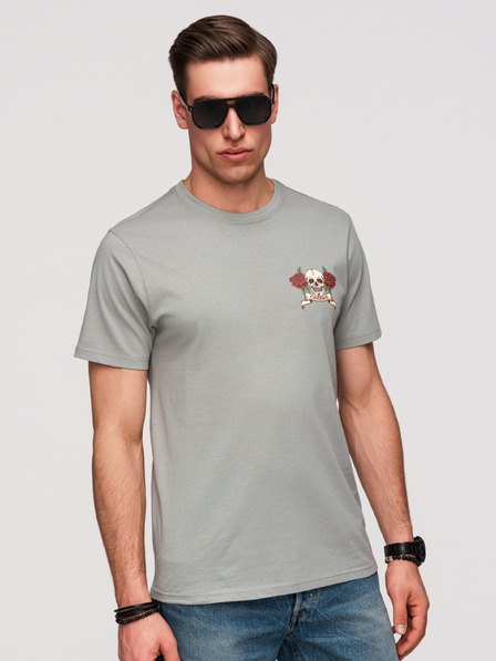 Ombre Clothing Pánské bavlněné tričko regular fit s potiskem vitage tetování - šedé V1 OM-TSPT-0257 Ombre Clothing