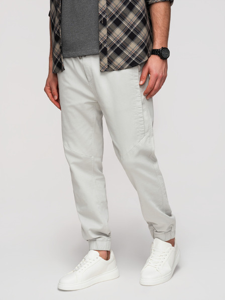 Ombre Clothing Pánské pletené kalhoty jogger s prošíváním nohavic - světle šedé V3 P1521 Ombre Clothing