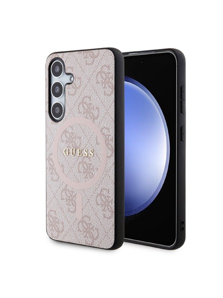 Guess Guess PU Leather 4G Colored Ring MagSafe Zadní Kryt pro Samsung Galaxy S24 Pink