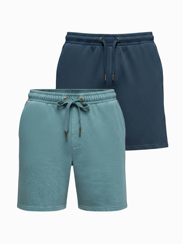 Ombre Clothing Sada dvou pánských teplákových šortek volného střihu - tmavě modrá/tyrkysová V1 Z126 Ombre Clothing