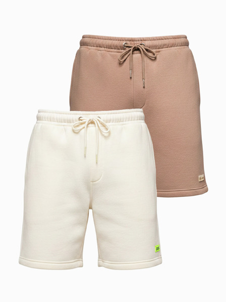 Ombre Clothing Sada dvou UNISEX kraťasů s elastickým pasem - krémově/světle hnědá V2 Z129 Ombre Clothing