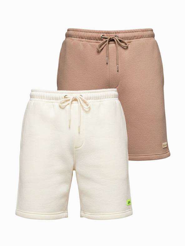 Ombre Clothing Sada dvou UNISEX kraťasů s elastickým pasem - krémově/světle hnědá V2 Z129 Ombre Clothing