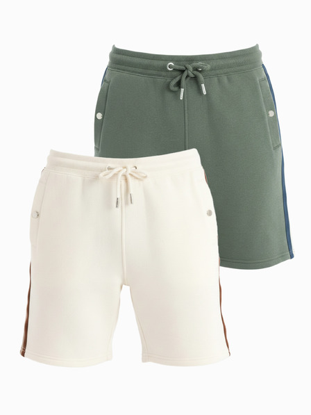 Ombre Clothing Sada dvou pánských teplákových šortek s pruhy - krémová/olivová V2 Z128 Ombre Clothing