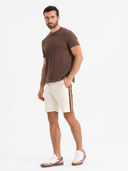 Ombre Clothing Sada dvou pánských teplákových šortek s pruhy - krémová/olivová V2 Z128 Ombre Clothing