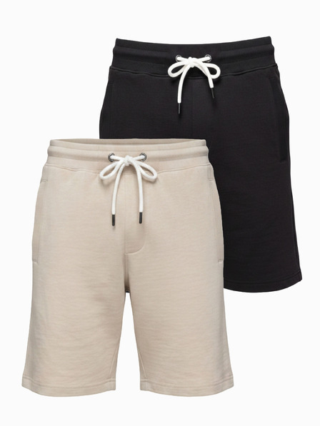 Ombre Clothing Sada dvou pánských základních teplákových kraťasů - černo-béžová V1 Z124 Ombre Clothing