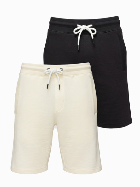 Ombre Clothing Sada dvou pánských základních teplákových kraťasů - černá/krémová V2 Z124 Ombre Clothing