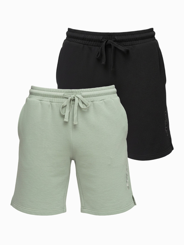 Ombre Clothing Sada dvou pánských teplákových šortek z froté úpletu regular fit - černá/světle zelená V1 Z125 Ombre Clothing