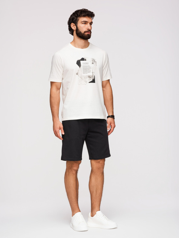 Ombre Clothing Sada dvou pánských teplákových šortek z froté úpletu regular fit - černá/světle zelená V1 Z125 Ombre Clothing