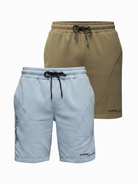 Ombre Clothing Sada dvou pánských teplákových šortek s potiskem - světle modrá/tyrkysová V1 Z127 Ombre Clothing
