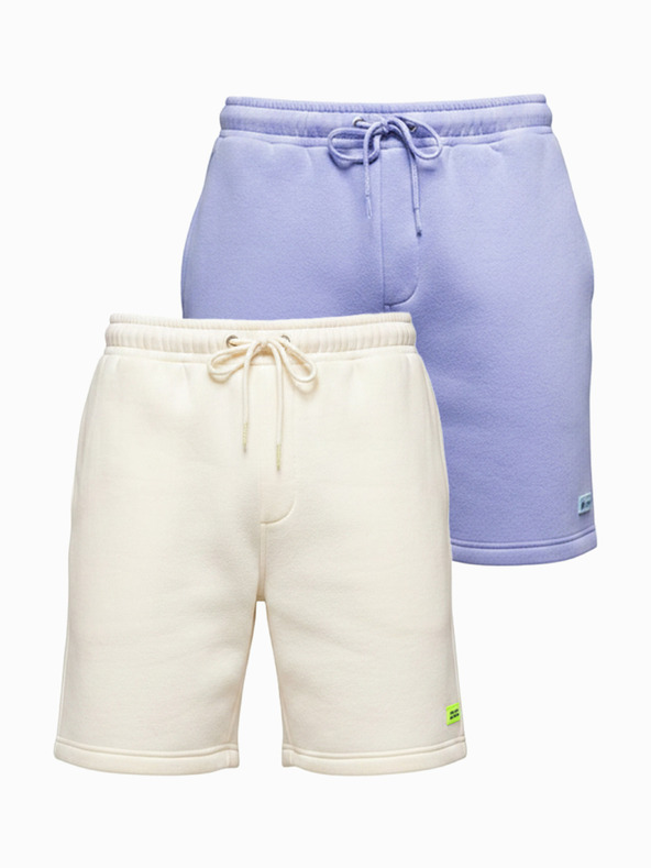 Ombre Clothing Sada dvou UNISEX kraťasů s elastickým pasem - krémově/světle fialová V1 Z129 Ombre Clothing