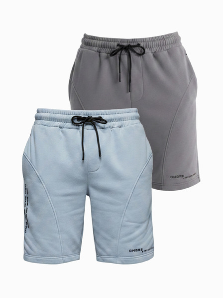 Ombre Clothing Sada dvou pánských teplákových šortek s potiskem - světle modrá/šedá V2 Z127 Ombre Clothing