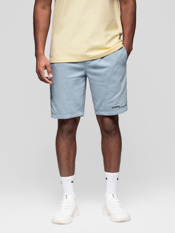 Ombre Clothing Sada dvou pánských teplákových šortek s potiskem - světle modrá/šedá V2 Z127 Ombre Clothing