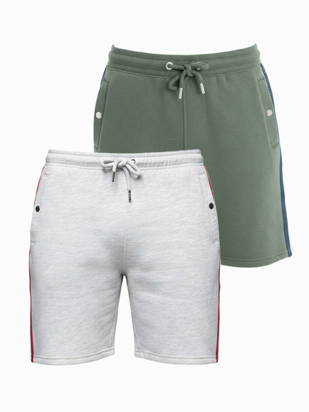Ombre Clothing Sada dvou pánských teplákových šortek s pruhy - šedá melanž/olivová V1 Z128 Ombre Clothing