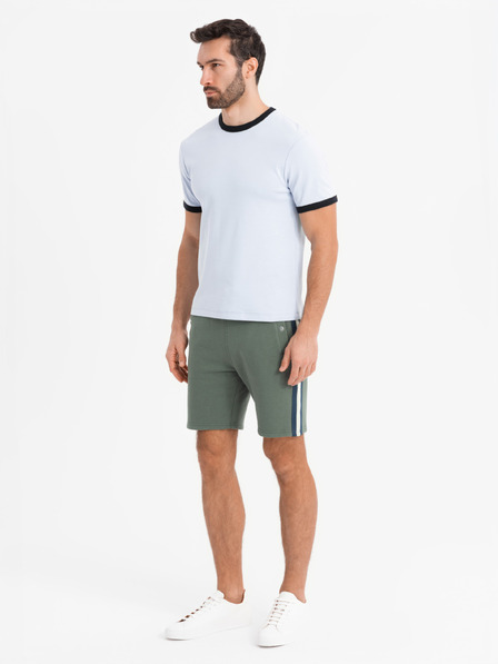 Ombre Clothing Sada dvou pánských teplákových šortek s pruhy - šedá melanž/olivová V1 Z128 Ombre Clothing