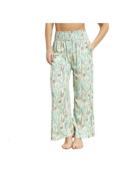 DIM DIM TROPICAL PANTS - Dámské plážové kalhoty - zelená - světle hnědá - smetanová