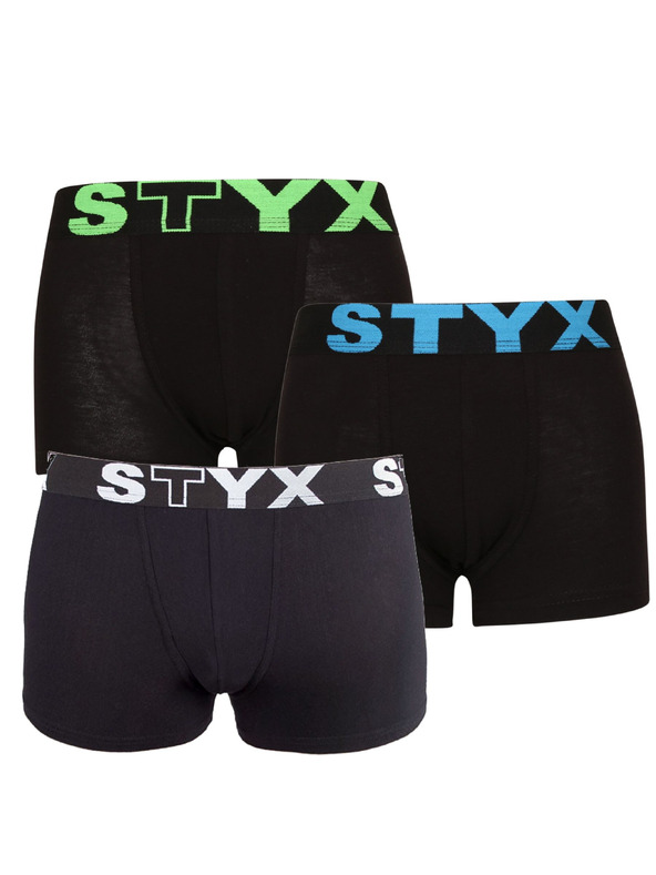 Styx Sada tří - dětské boxerky Styx sportovní guma černé