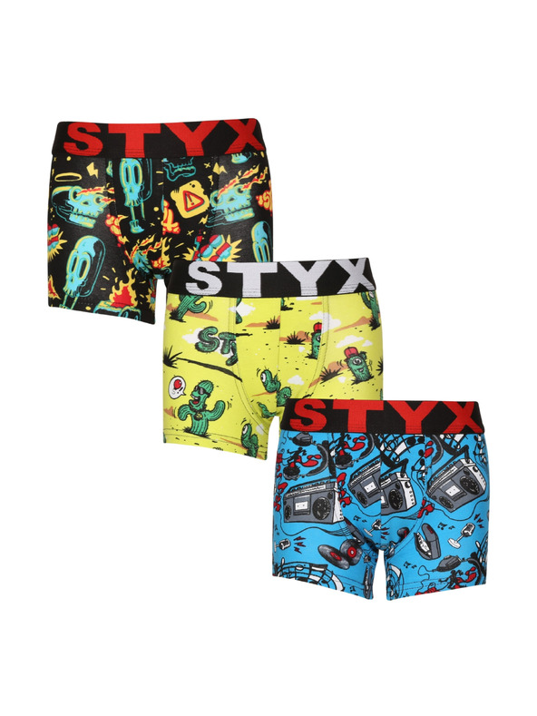 Styx Sada tří - dětské boxerky Styx art sportovní guma vícebarevné