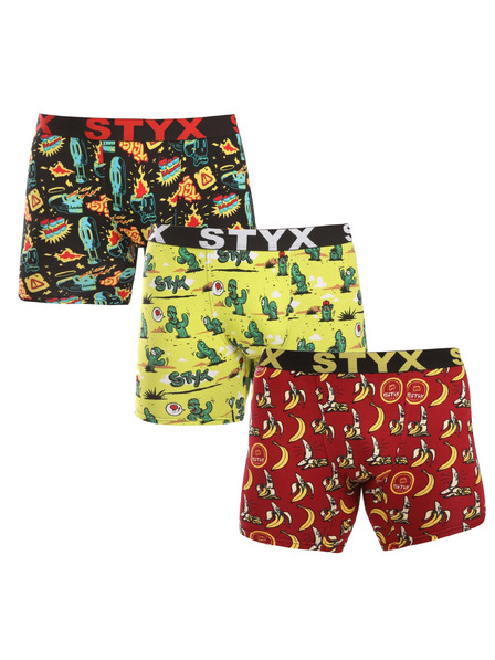 Styx Sada tří - pánské boxerky Styx long art sportovní guma vícebarevné