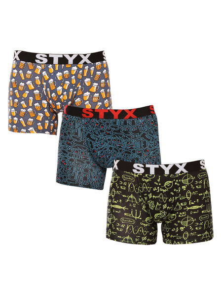 Styx Sada tří - pánské boxerky Styx long art sportovní guma vícebarevné (3U12672/2)