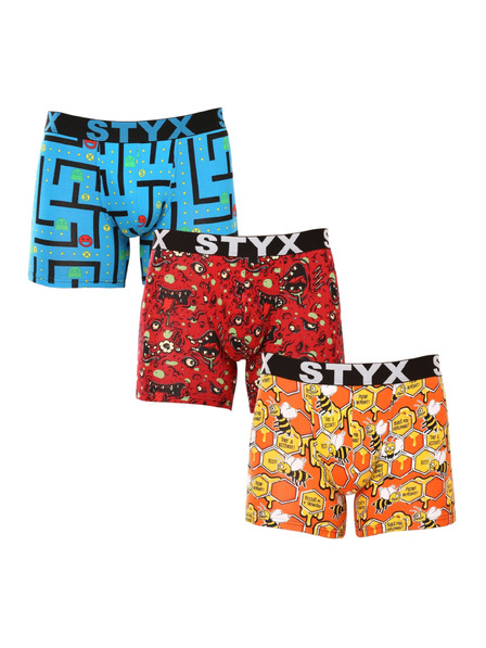 Styx Sada tří - pánské boxerky Styx long art sportovní guma vícebarevné