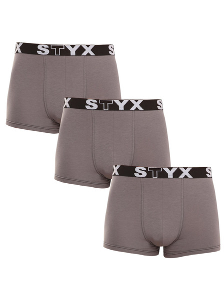 Styx Sada tří - pánské boxerky Styx sportovní guma nadrozměr tmavě šedé