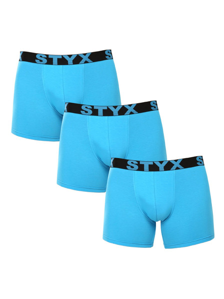 Styx Sada tří - pánské boxerky Styx long sportovní guma světle modré