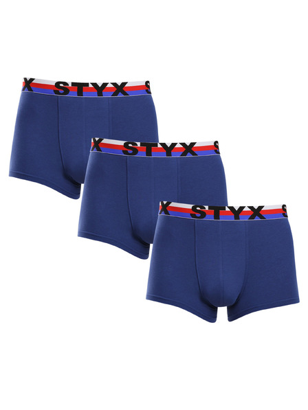 Styx Sada tří - pánské boxerky Styx sportovní guma tmavě modré trikolóra