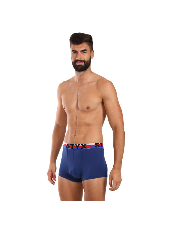 Styx Sada tří - pánské boxerky Styx sportovní guma tmavě modré trikolóra