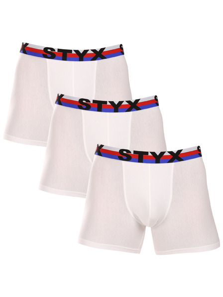 Styx Sada tří - pánské boxerky Styx long sportovní guma bílé trikolóra