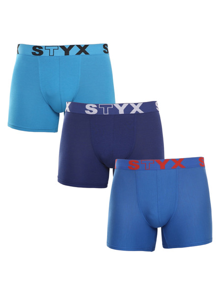 Styx Sada tří - pánské boxerky Styx long sportovní guma modré