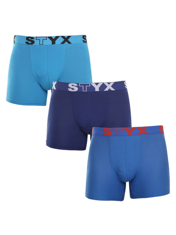Styx Sada tří - pánské boxerky Styx long sportovní guma modré
