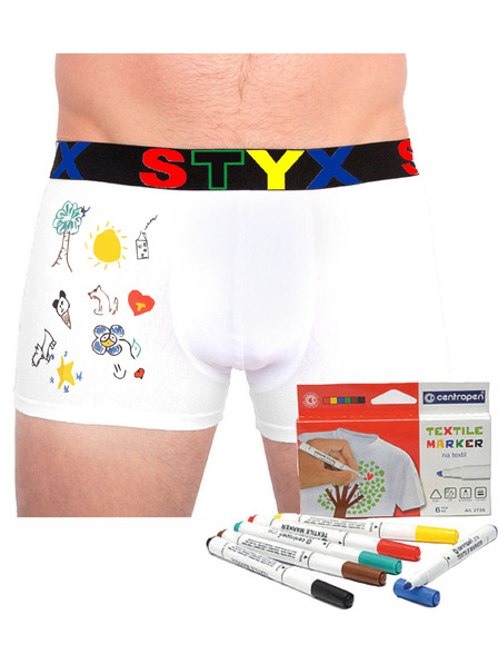 Styx Pánské boxerky Styx sportovní guma bílé + fixy na textil