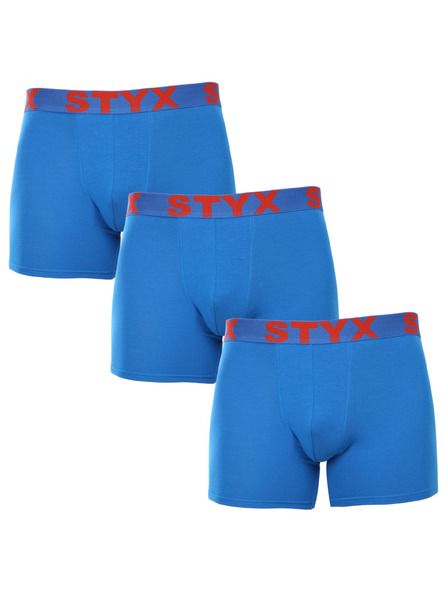 Styx Sada tří - pánské boxerky Styx long sportovní guma modré