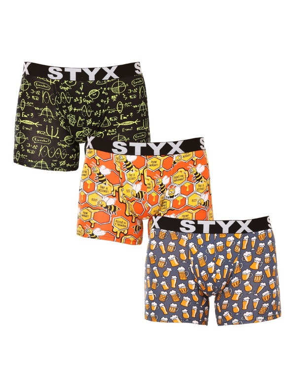 Styx Sada tří - pánské boxerky Styx long art sportovní guma vícebarevné