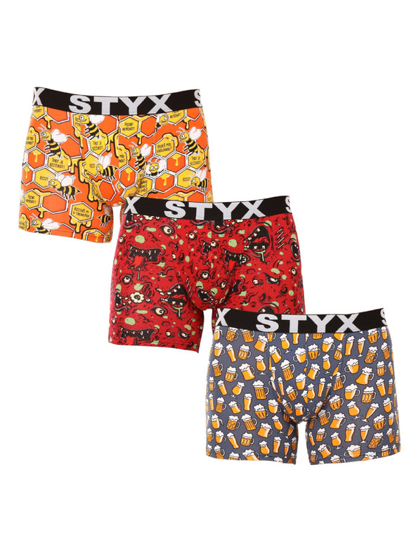 Styx Sada tří - pánské boxerky Styx long art sportovní guma vícebarevné