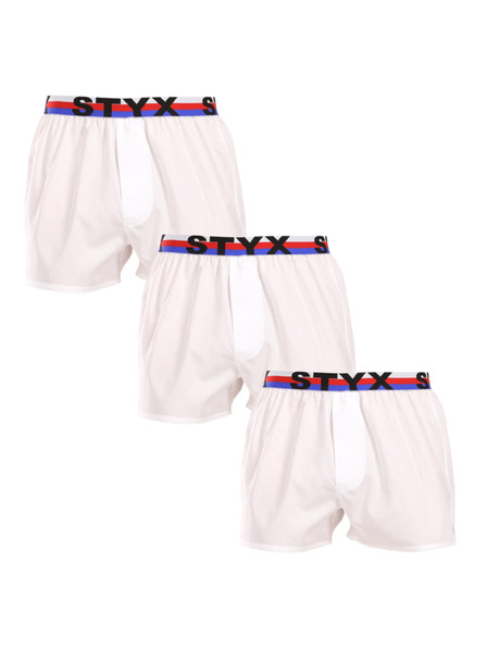 Styx Sada tří - pánské trenky Styx sportovní guma bílé trikolóra