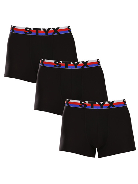 Styx Sada tří - pánské boxerky Styx sportovní guma černé trikolóra