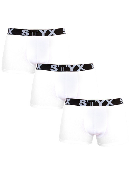Styx Sada tří - pánské boxerky Styx sportovní guma nadrozměr bílé