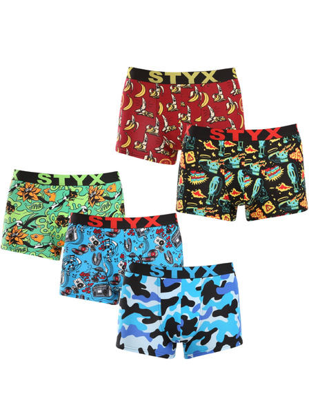 Styx Sada pěti - pánské boxerky Styx art sportovní guma vícebarevné