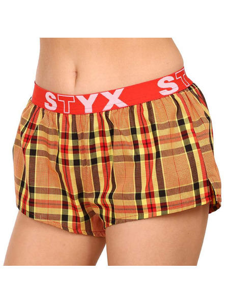 Styx Červeno-oranžové dámské kostkované trenýrky na spaní Styx