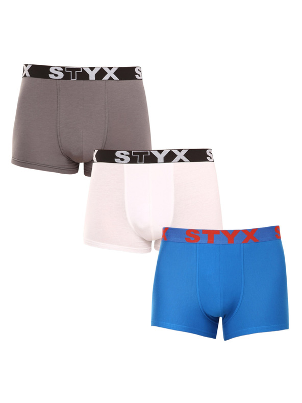 Styx Sada tří pánských boxerek v šedé, bílé a modré barvě Styx