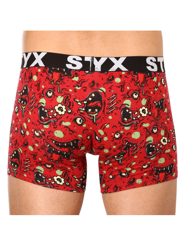 Styx Červené pánské vzorované boxerky Styx Zombie