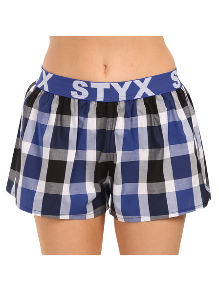 Styx Sada tří dámských kostkovaných trenýrek v tmavě modré, modré a červené barvě Styx