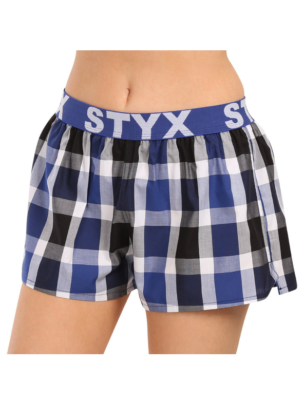 Styx Sada tří dámských kostkovaných trenýrek v tmavě modré, modré a červené barvě Styx