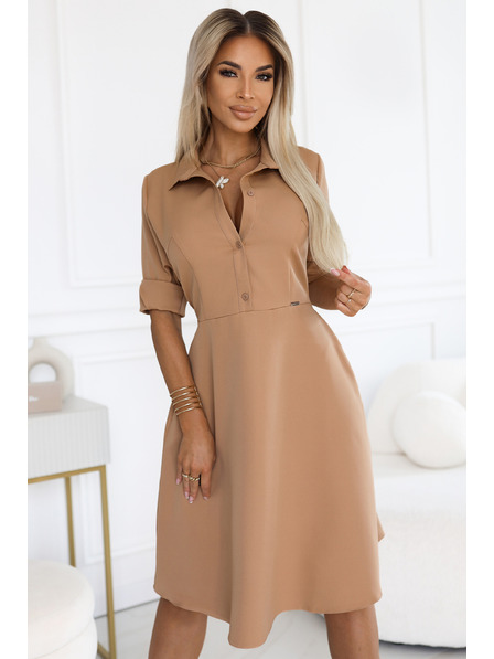 numoco Rozevláté košilové šaty s páskem - MOCHA MOUSSE