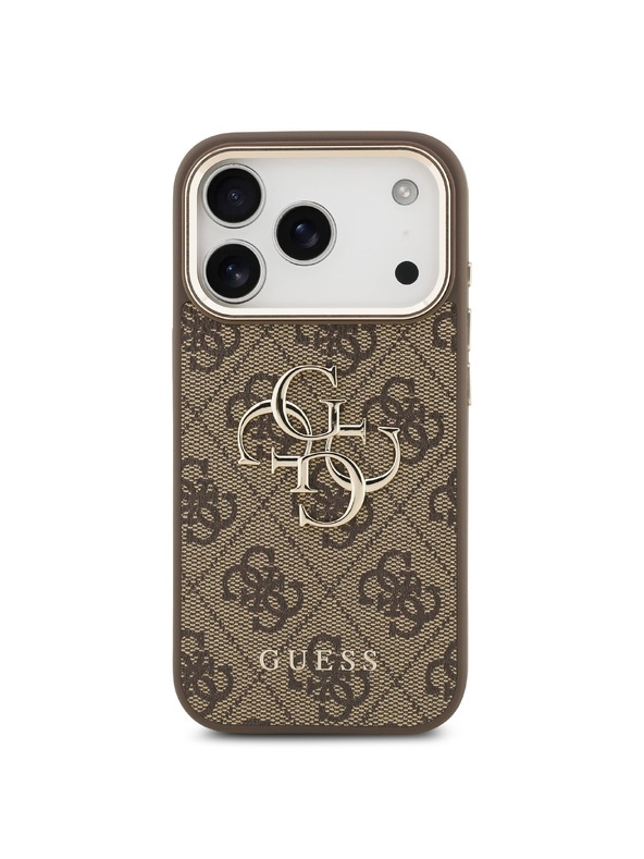 Guess Guess PU Leather 4G Metal Logo Gold Frame Zadní Kryt pro iPhone 17 Pro Max Brown