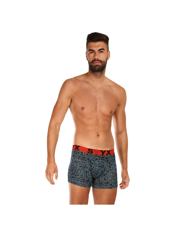Styx Pánské boxerky Styx long art sportovní guma doodle