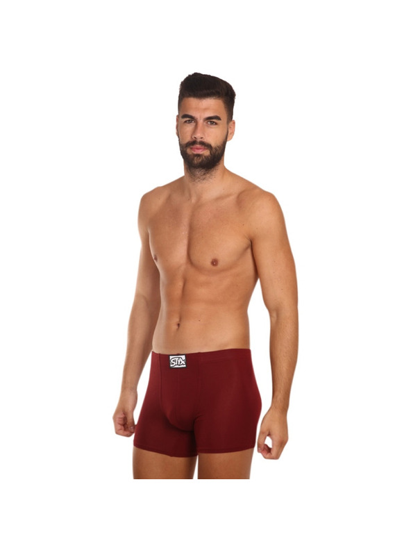 Styx Pánské boxerky Styx long klasická guma vínové